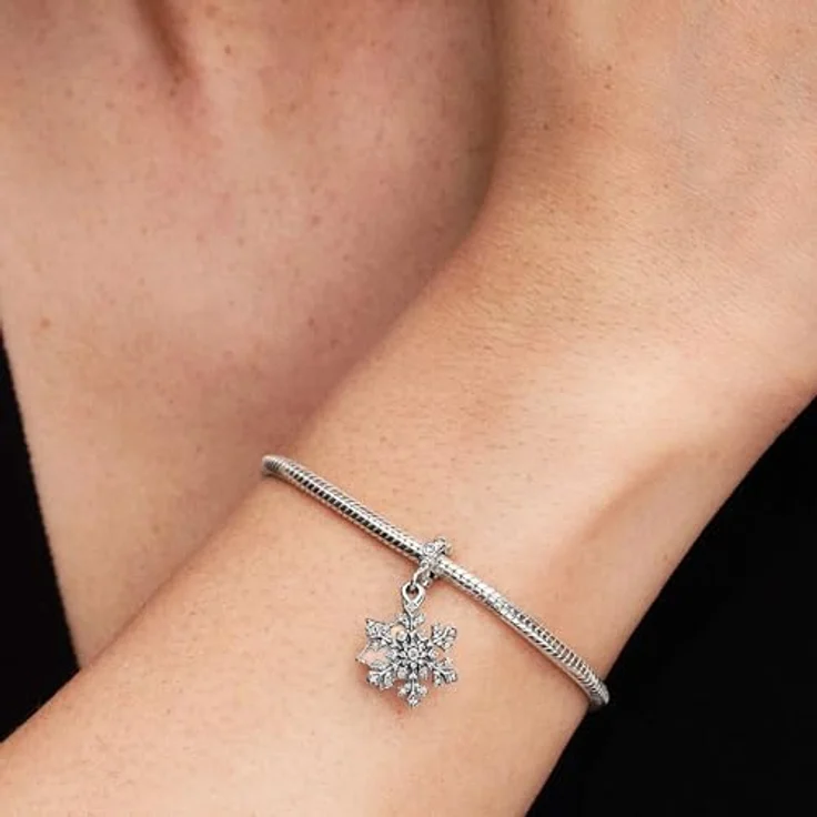 PANDORA Moments Schillernde Schneeflocke Doppelter Charm-Anhänger, Sterling-Silber mit Zirkonia und Opal, kompatibel mit ME und Moments, 794142C01 – Bild 4