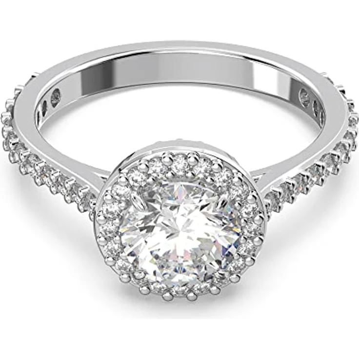 Swarovski Fingerring Constella 5642625, rhodiniertes Metall mit weißen Kristallen, Größe 50, Ringkopf ca. 9 mm