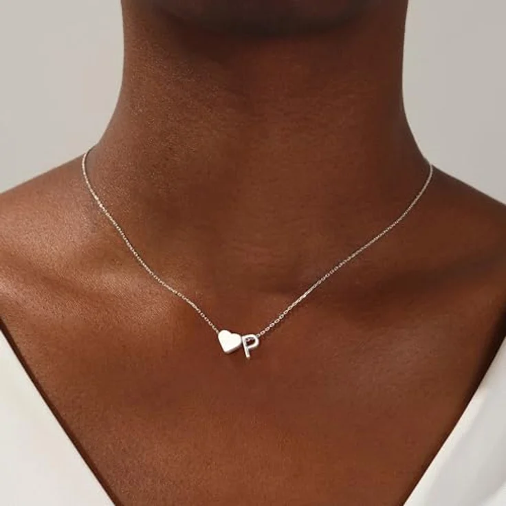 TINGN Halskette Damen Silber Herz Kette mit Buchstaben P, 40 cm lange vergoldete Initialen-Halskette für Frauen und Mädchen, perfektes Geschenk für Valentinstag und Weihnachten – Bild 2