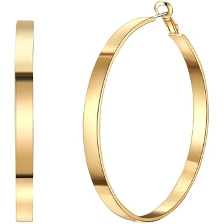 Lulu & Jane Damen Creolen, hochglanzpolierte Metall-Legierung, gelbgold, 59,9 mm