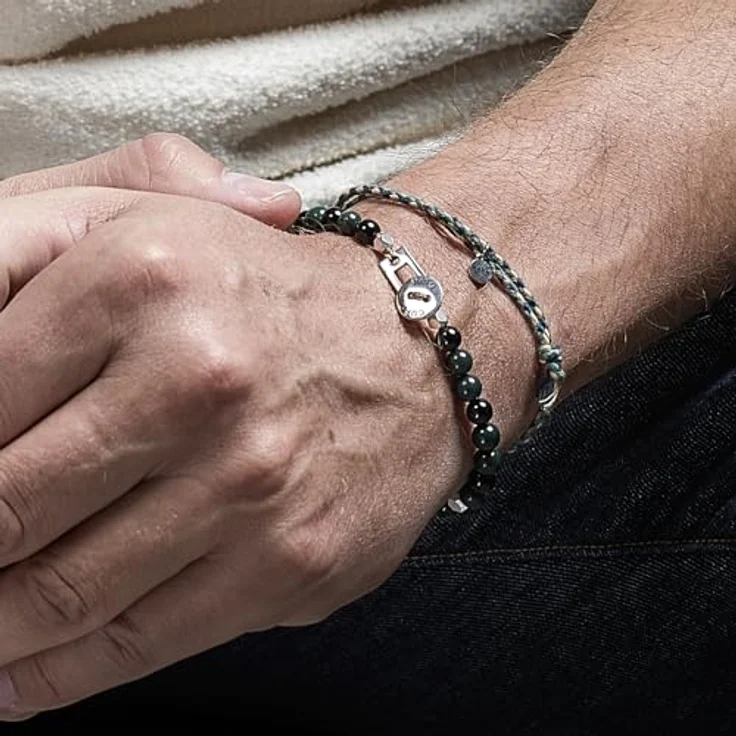 Nato Cuff Geflochtenes Baumwollarmband, Handgefertigt in Frankreich, Edelstahlmedaille 316L, Verstellbar für Herren und Damen, Kaki – Bild 5