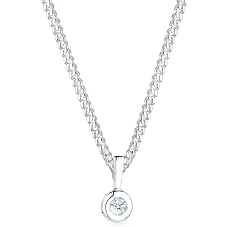 Elli DIAMONDS Halskette Damen, Rund Diamant (0.03 ct.) in 925 Sterling Silber, handgefertigt, 45 cm, Hochglanzpoliert – Bild 1