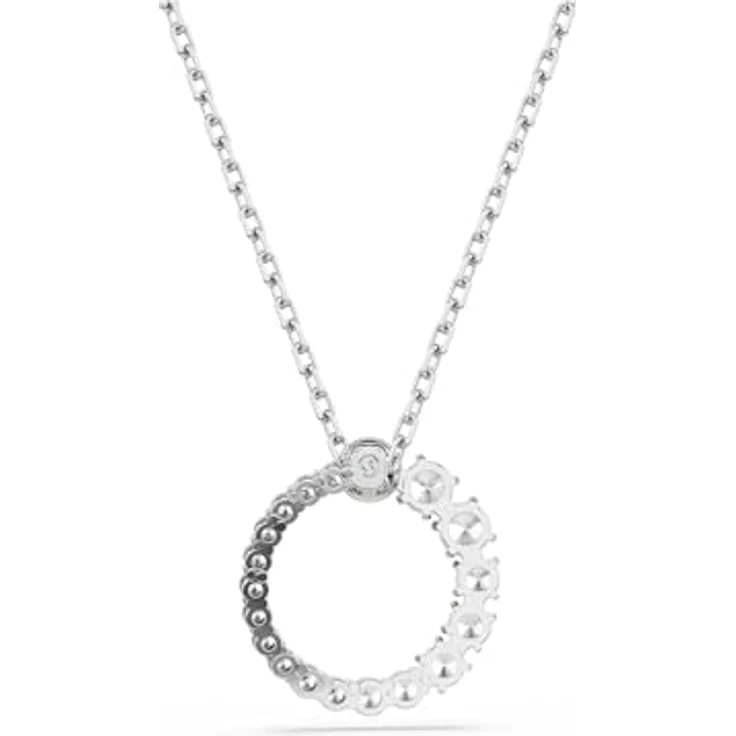 Swarovski Matrix Halskette, Rhodinierte Damenhalskette mit Weißer Kristallperle und Strahlenden Kristallen im Rundschliff – Bild 4