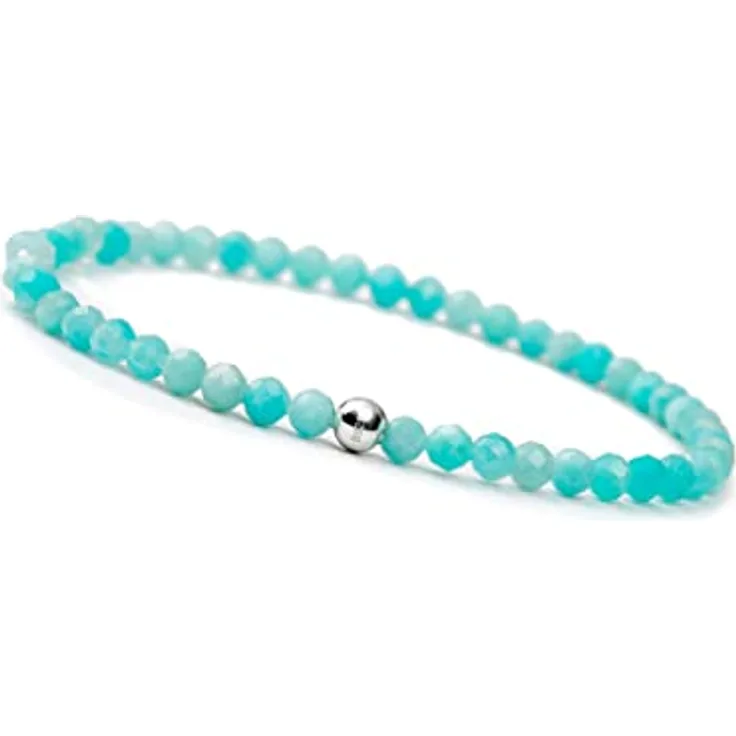 GD GOOD.designs Amazonit Armband Damen, Naturstein Armband mit 4mm facettierten Edelstein Perlen und 925 Silber Perle, passend für 15-19 cm Handgelenke, inkl. Geschenkbeutel