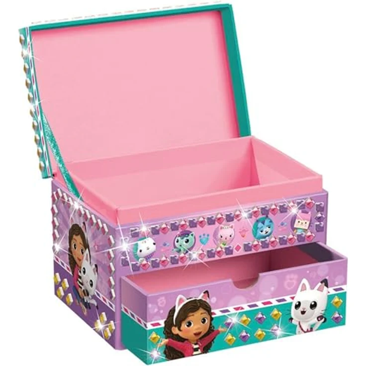 Totum TM ESSENTIALS Gabby's Dollhouse DIY-Schmuckkästchen für Kinder in Pink und Gold mit praktischer Schublade zum Selbergestalten – Bild 1