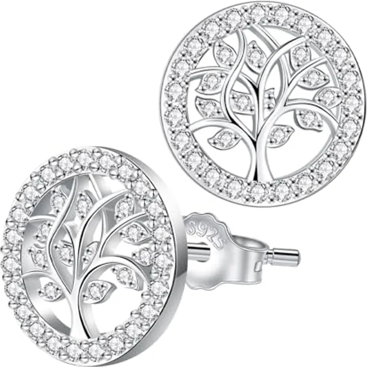 Micory Damen Lebensbaum Ohrringe Ohrstecker, 925 Sterling Silber, 11mm Durchmesser, hypoallergen mit Geschenkbox