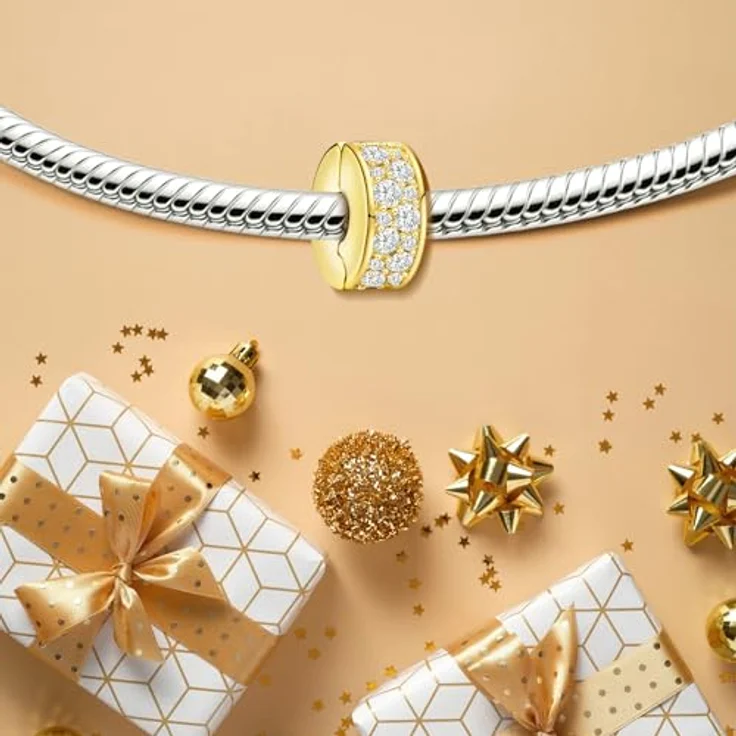Ruaidhra Sterling Silber S925 Gold Clip Charms, Family Blume Glühwürmchen Moments Anhänger für Armbänder, Sicherheitskette, Geschenkbox für Frauen Geburtstag – Bild 2