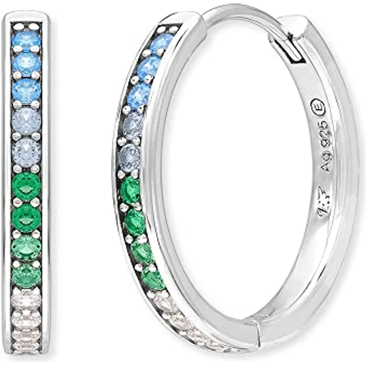 Engelsrufer Damen Creole, Sterling Silber mit 26 mehrfarbigen Zirkonia Steinen, nickelfrei, Clipverschluss, 21 mm