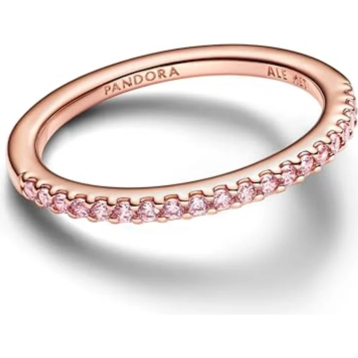PANDORA Timeless Funkelnder Rosafarbener Pavé-Band Ring aus Sterling Silber, rosévergoldete Metalllegierung mit Zirkonia, Größe: 54, 182999C01-54 – Bild 2