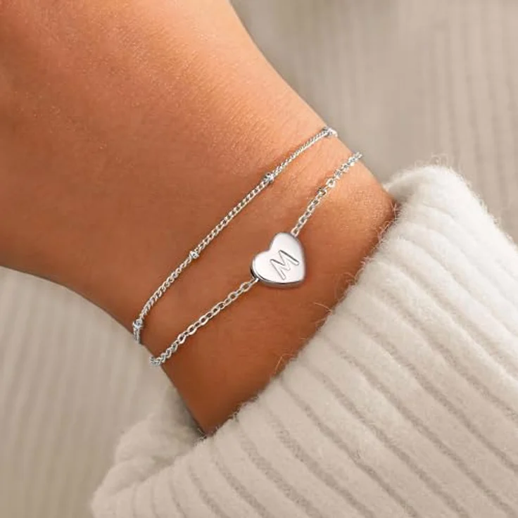 TINGN Silber Herz Armband mit initialem D, personalisiertes Damen Schmuckset, 14 Karat vergoldet, verstellbar 15cm + 5cm, Geschenkidee für Frauen und Mädchen – Bild 2