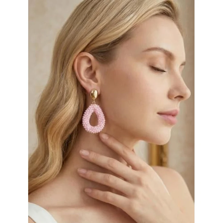 BREPINE Pink Boho Ohrringe, hängend aus Reisperlen, tropfenförmig, leicht, eleganter Schmuck für Damen, 2,09 Zoll Länge – Bild 3
