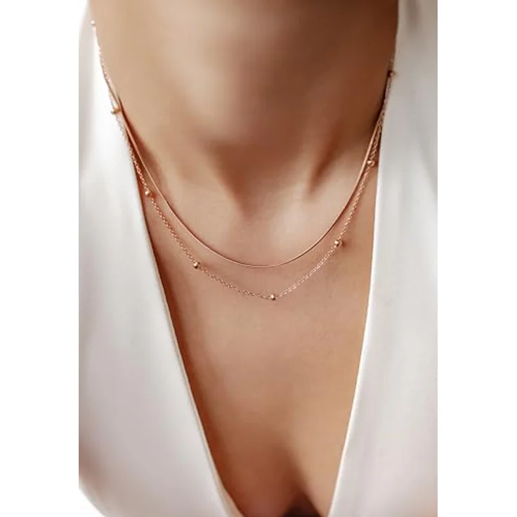 Happiness Boutique Mehrreihige Vergoldete Halskette, Filigrane Layering Kette aus Edelstahl in Roségold, verstellbare Länge 40-44 cm + 7 cm Verlängerung, anlaufgeschützt und wasserfest – Bild 2