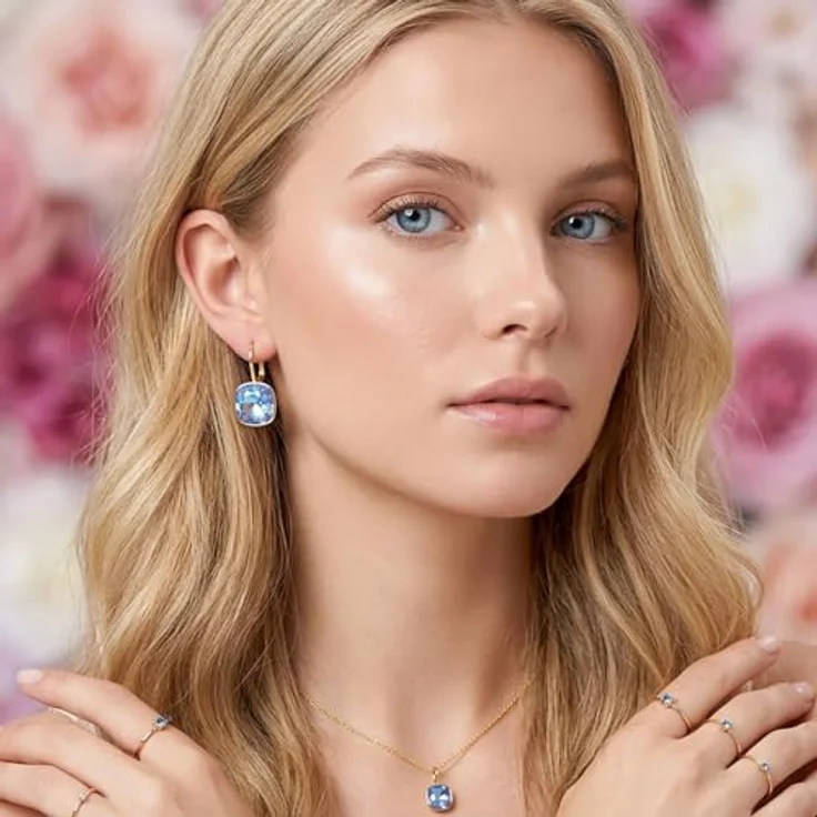 Nobel Damen Ohrringe 925 Sterling Silber vergoldet, Kristall Ohrringe mit österreichischen Markenkristallen, Ocean Delite Blau changierend, Made in Germany – Bild 5