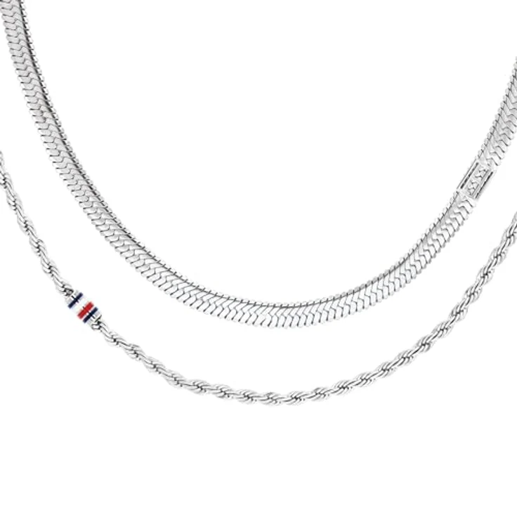 Tommy Hilfiger Jewelry Doppelte Ketten-Halskette für Damen aus Edelstahl mit emaillierten Details, verstellbarer Länge 40,6 cm - 45,7 cm, sicherer Karabinerverschluss, Modell 2780979 – Bild 2