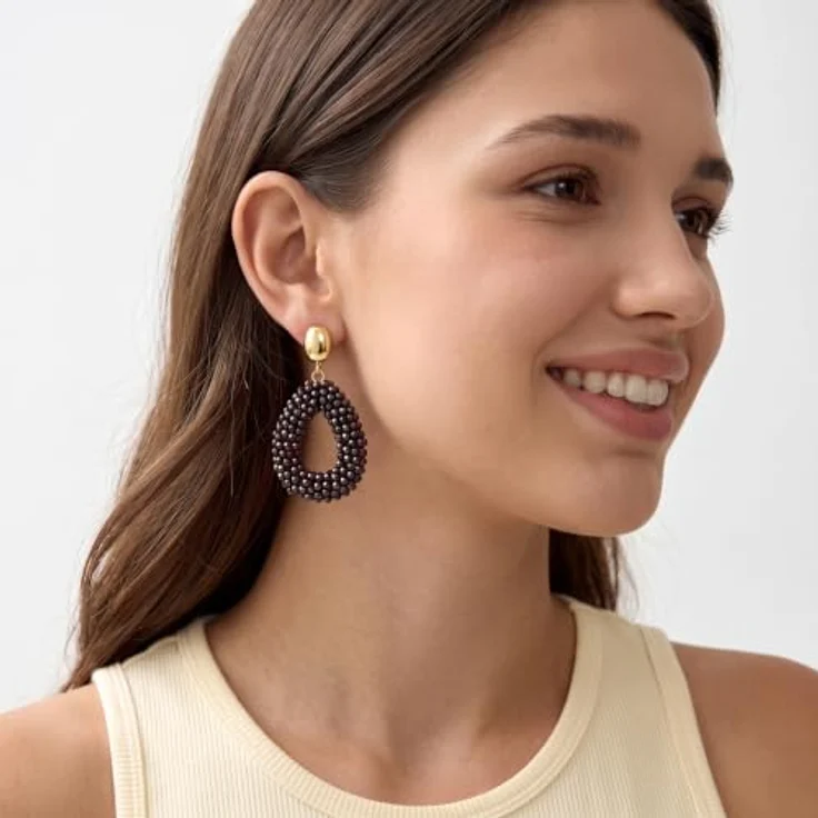 Joya Love Lila Porzellan Boho Ohrringe, facettierte Kristallperlen mit goldfarbenem Ovalanhänger, Statement-Design für Damen – Bild 5