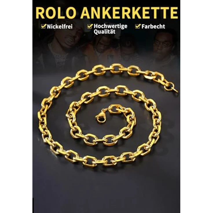 ChainsHouse Rolo Halskette Damen Gold, 66 cm lange 9 mm Edelstahl Ankerkette ohne Anhänger, antiallergen, für Muttertag und besondere Anlässe – Bild 2