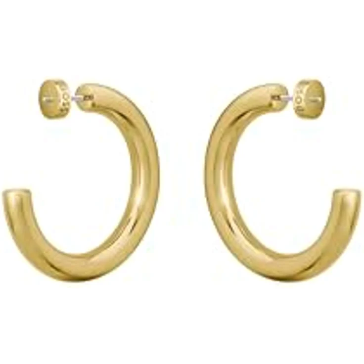 BOSS Jewelry LIVE STATEMENT Creolen, 40 mm Hoop-Ohrringe in Gelbgold mit eingraviertem Logo und Schmetterlingsverschluss – Bild 3