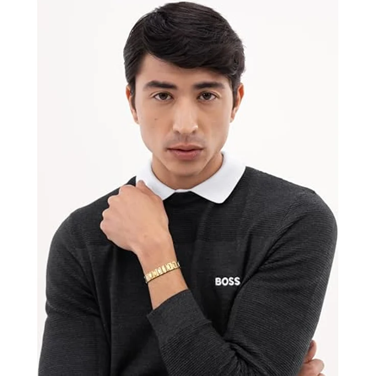 HUGO BOSS Candor Herren-Armband, goldfarbenes Edelstahl mit magnetischem Verschluss und strukturiertem Design – Bild 3