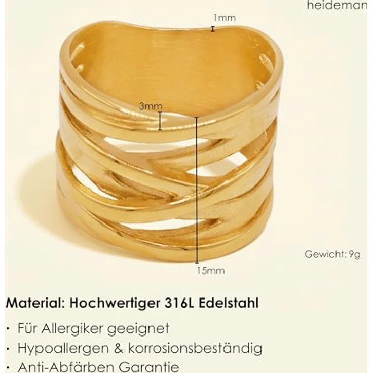 Heideman Serpi Damenring, goldfarbend matt aus Edelstahl, eleganter Damenring ohne Stein – Bild 5