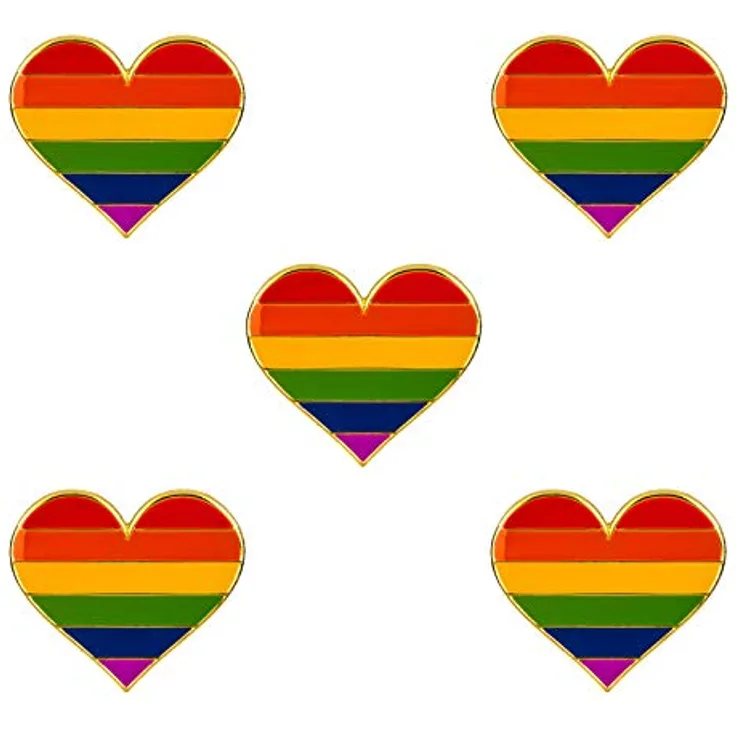 Sinwinkori 5 Stück Regenbogen Stolz Herz Abzeichen Brosche, Emaille Anstecknadel, 25 mm, wiederverwendbare Verpackung
