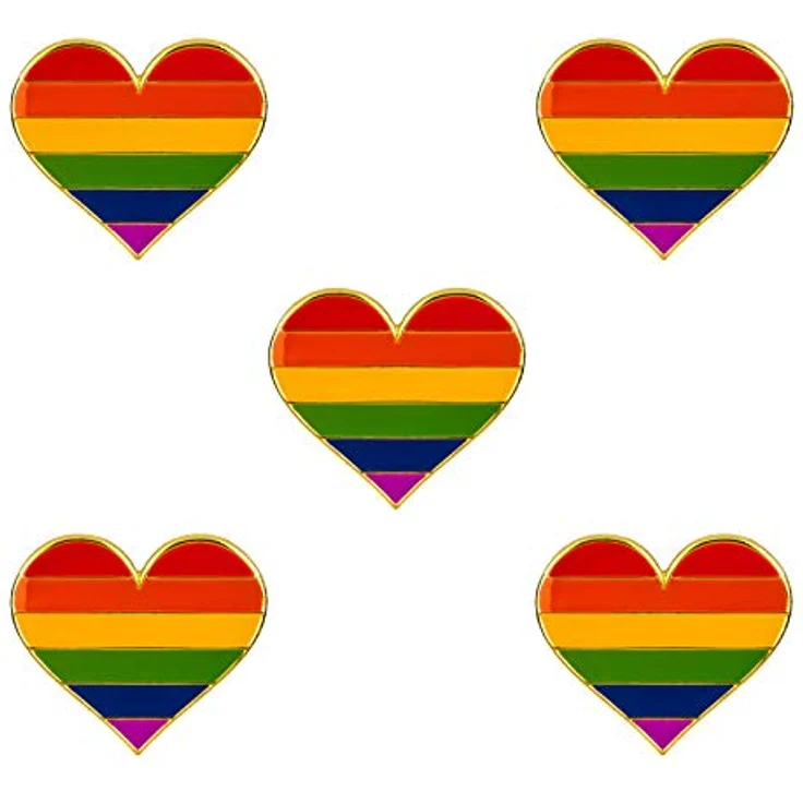 Sinwinkori 5 Stück Regenbogen Stolz Herz Abzeichen Brosche, Emaille Anstecknadel, 25 mm, wiederverwendbare Verpackung – Bild 1