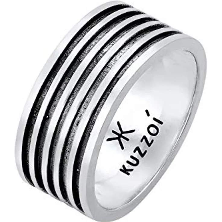 Kuzzoi Herrenring oxidiert, massiver Bandring (10 mm) aus 925 Sterling Silber, Vintage Design mit Rillenstruktur, Ringgröße 54