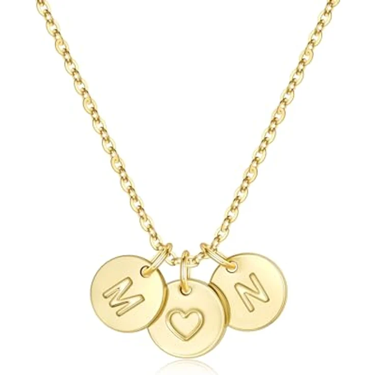 TINGN Herz Kette mit Buchstaben N M, 14-karätige goldene Halskette, personalisierte Geschenke für Frauen und Mädchen, Länge 45 cm + 6 cm Verlängerung – Bild 1