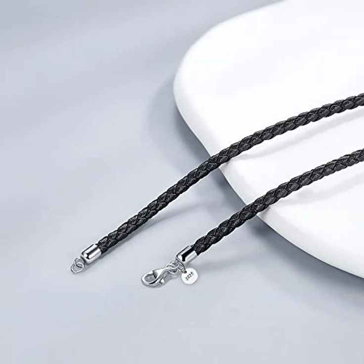 Viwind Echtleder Halskette, geflochtenes Lederband 2,5mm/3mm, wählbare Länge 45-60cm, 925 Sterling Silberverschluss, unisex, mit Geschenkbox – Bild 2