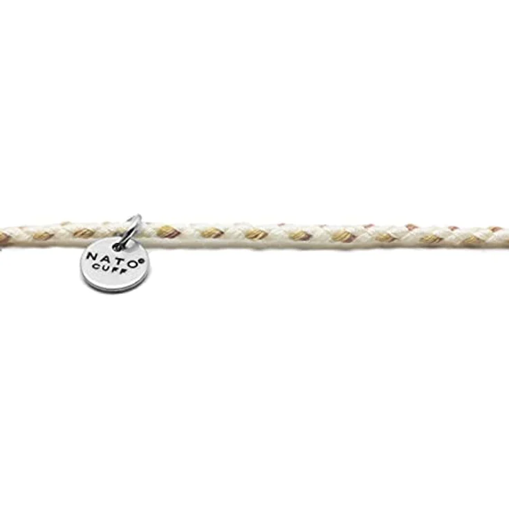 Nato Cuff Geflochtenes Baumwollarmband 2mm, Handgefertigt in Frankreich, Edelstahlmedaille 316L, Verstellbares Juwel für Herren und Damen, Beige – Bild 3
