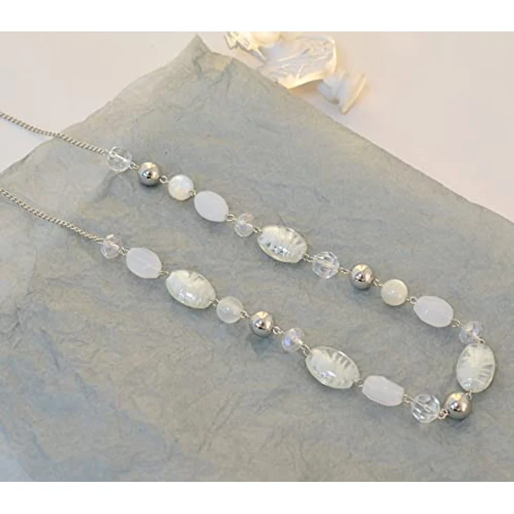 FULU AUTUMN Lange Perlenkette Damen Boho Statement Schmuck, 35 Zoll, Weiß, handgefertigt aus Glas und Kristall – Bild 5