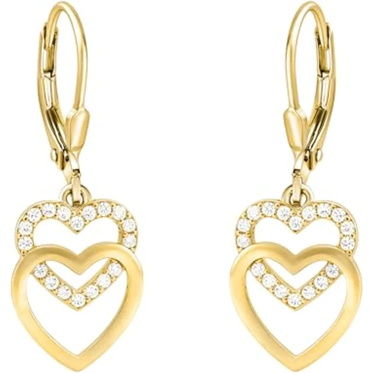 SOFIA MILANI Damen Ohrringe E2546, 925 Silber vergoldet mit Zirkonia Steinen, Herz Ohrhänger - elegante Schmuckstücke in Geschenkbox