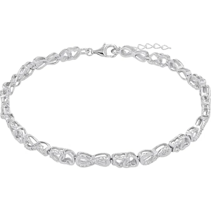 Amor Armband für Damen, Sterling Silber 925 mit Zirkonia, längenverstellbar (19 cm + 2 cm Verlängerung)