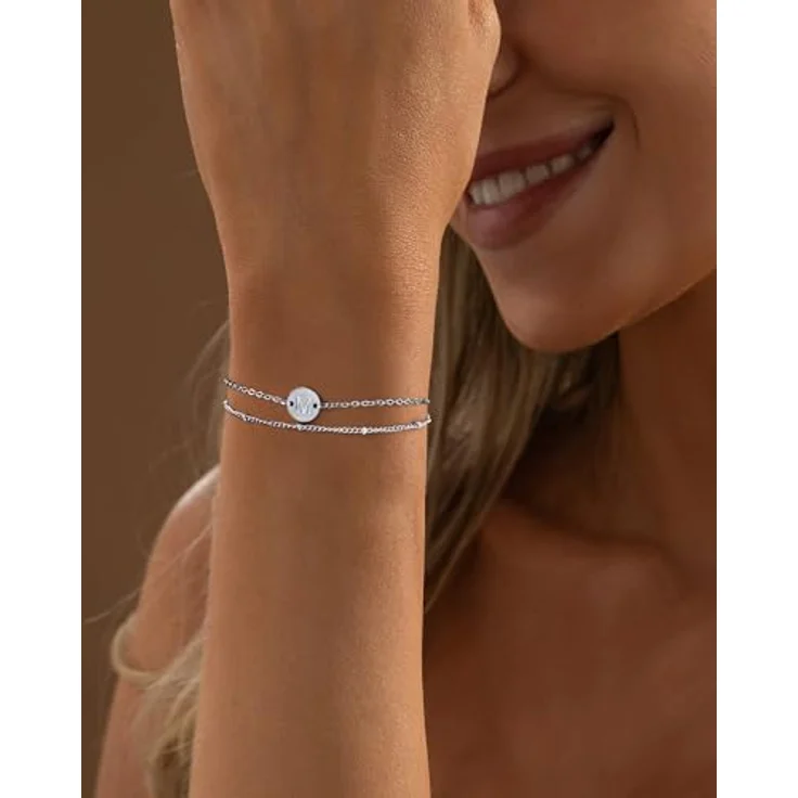 TINGN Buchstaben Armband Silber, verstellbares Gliederkette mit personalisierten Initialen, ideal für Damen und Mädchen, Geschenk für Valentinstag, Muttertag und Geburtstagsfeiern – Bild 4
