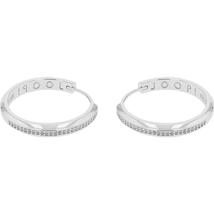 JOOP! Creolen 925 Sterling Silber Damen Ohrschmuck mit Rhodium-Beschichtung und 54 Zirkonia-Steinen, 28 mm, Weiß, in Schmuck Geschenk Box, 2039694 – Bild 3