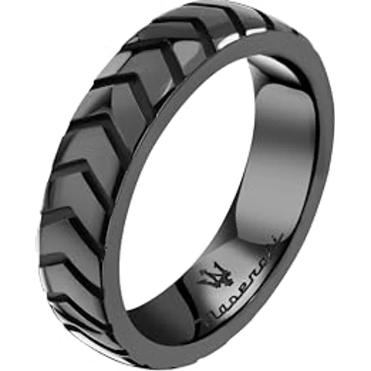 Maserati Herrenring Ceramic, schwarzer Keramikring im Fischgrätenmuster, Größe 19, ohne Edelstein – Bild 1