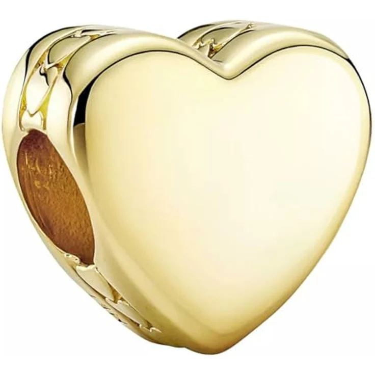 PANDORA Herz Charm 14 Karat vergoldet, gravierbar mit herzförmigem Design, 762015C00