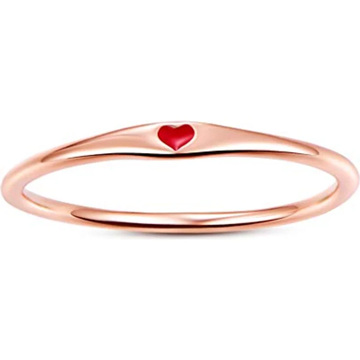 BONLAVIE 925 Sterling Silber Herz Carve Hochzeit Band, stapelbarer Versprechen Ring für Damen, C-Rosegold-Rot, 54 (17.3) – Bild 2