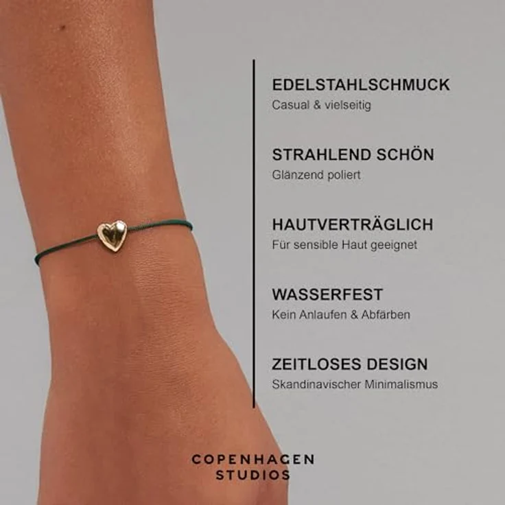 COPENHAGEN STUDIOS Bracelet Balloon Hearts, Damenarmband mit stufenlos verstellbarem Nylonband, Herzanhänger aus poliertem Edelstahl, hellblau-silber – Bild 3