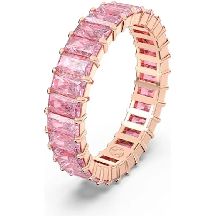 Swarovski Matrix Ring, Rosé Vergoldeter Damenring mit Strahlenden Rosa Swarovski Kristallen im Baguette-Princess-Schliff – Bild 2