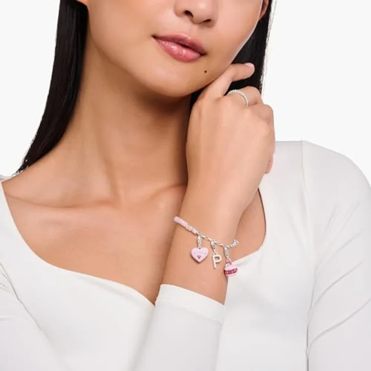 THOMAS SABO Charm-Anhänger Buchstabe P, 925 Sterling Silber mit weißen Steinen, Karabinerhakenverschluss – Bild 3