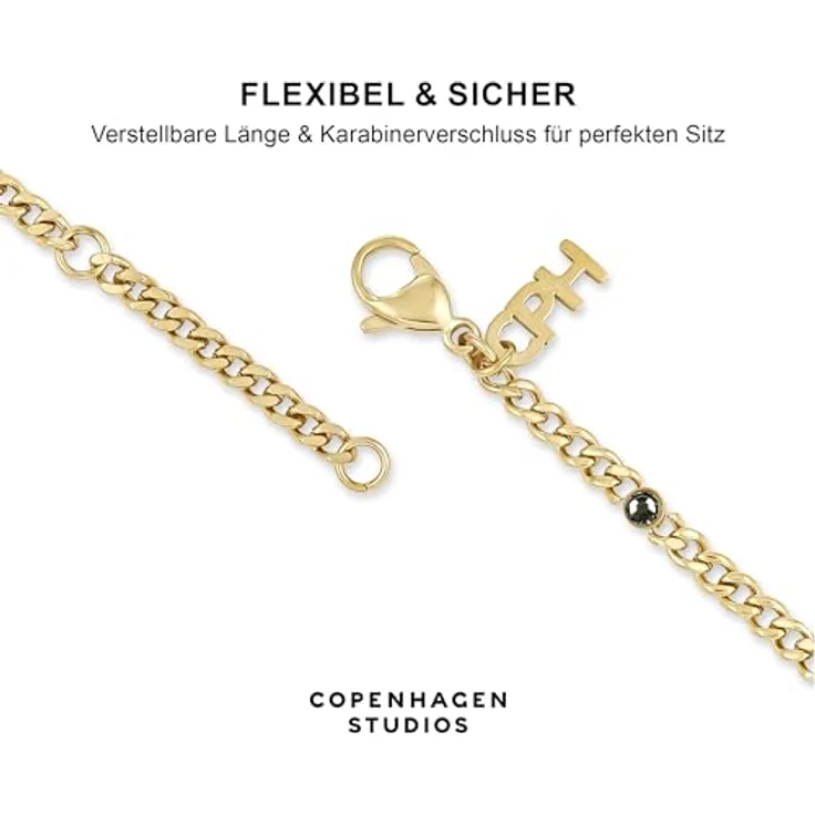 Copenhagen STUDIOS Glittery Halskette, gold, Damenkette aus 14K vergoldetem Edelstahl mit schwarzen Strasssteinen, verstellbare Länge, wasserfest – Bild 4