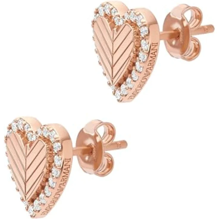 Emporio Armani Damen Ohrstecker, Edelstahl und Halbedelsteine mit Push-Back-Verschluss, glänzendes Roségold – Bild 1