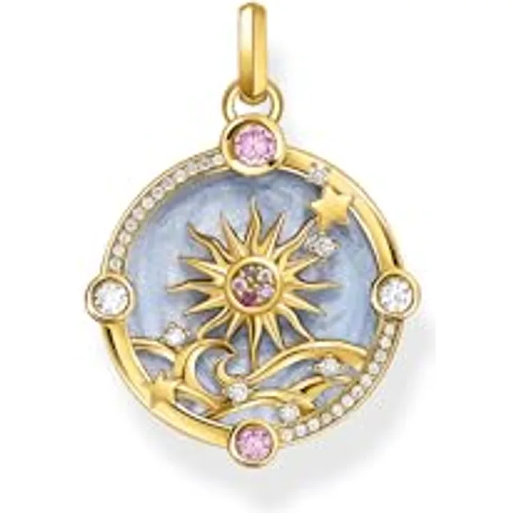 THOMAS SABO Kettenanhänger Blau mit Sonne und bunten Steinen, Glas-Keramik Stein, Korund (synth), Zirkonia (synth)