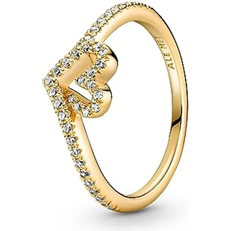 PANDORA SHINE Ring Timeless "Glitzerndes Herz", 14k gelbvergoldet mit Zirkonia, Größe 54