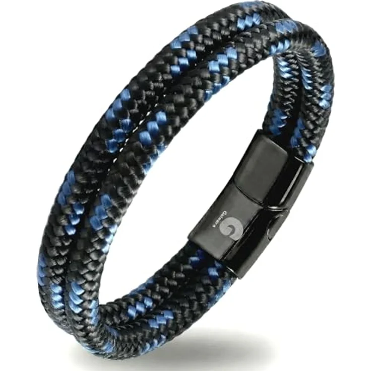Galeara Noa Segeltau Armband, geflochtenes Nautisches Design mit Magnetverschluss, schwarz-blau, Größe 215 mm – Bild 1