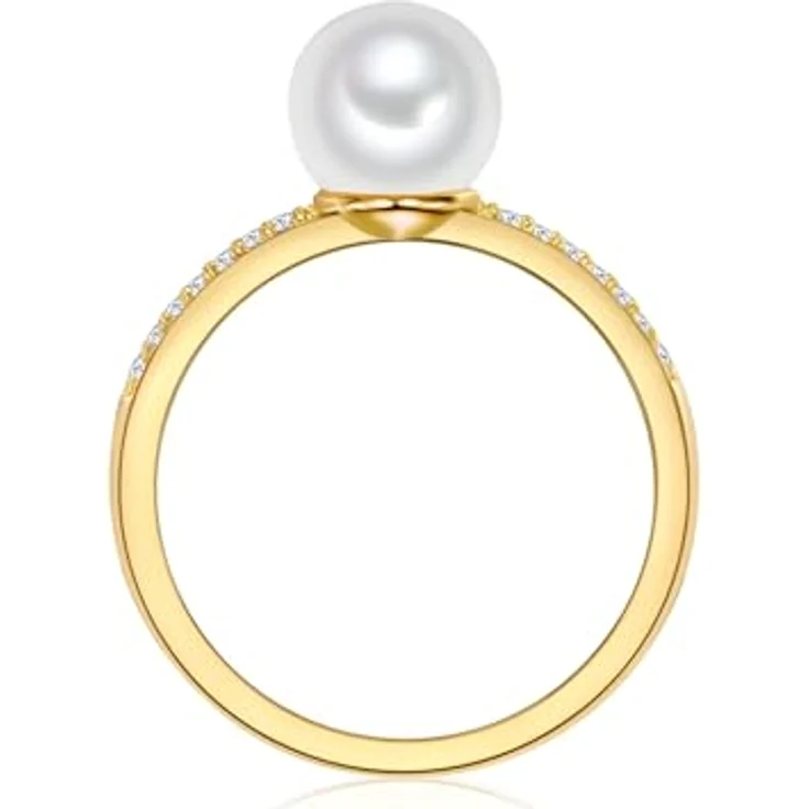 Valero Pearls Damen Ring 925/- Sterling Silber gelbvergoldet mit weißer Süßwasser-Zuchtperle 7,0-8,0 mm und Zirkonia – Bild 2