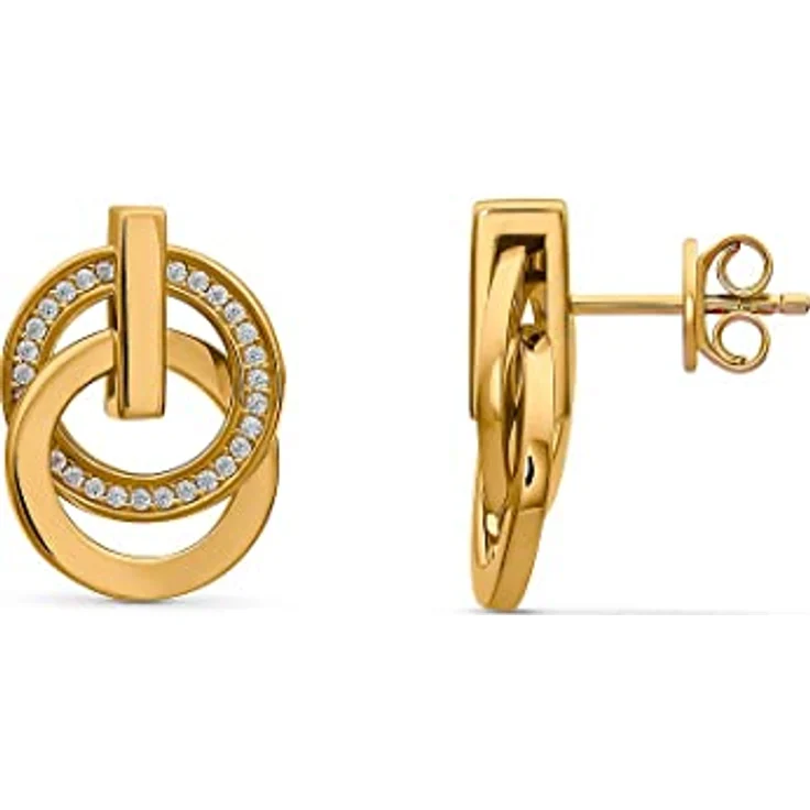 JETTE Damen-Ohrstecker Swing, 925er Silber mit 58 Zirkonia, Gelbgold, 1,9 cm, ideal als Geschenk – Bild 2