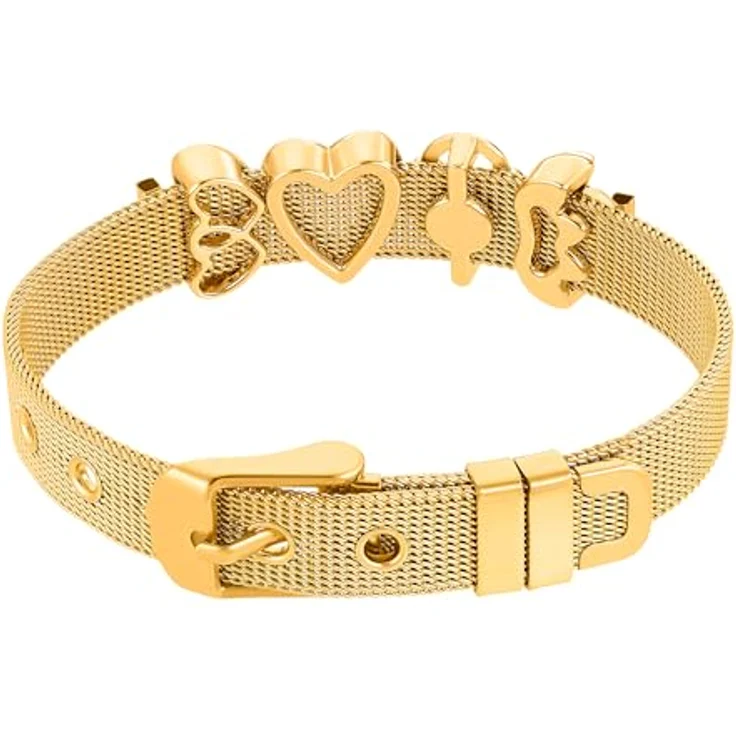 Heideman Damen Armband Mesh aus goldfarbenem Edelstahl, verstellbar mit Charms und Zirkonia Stein in Weiß, Geschenkbox enthalten – Bild 4