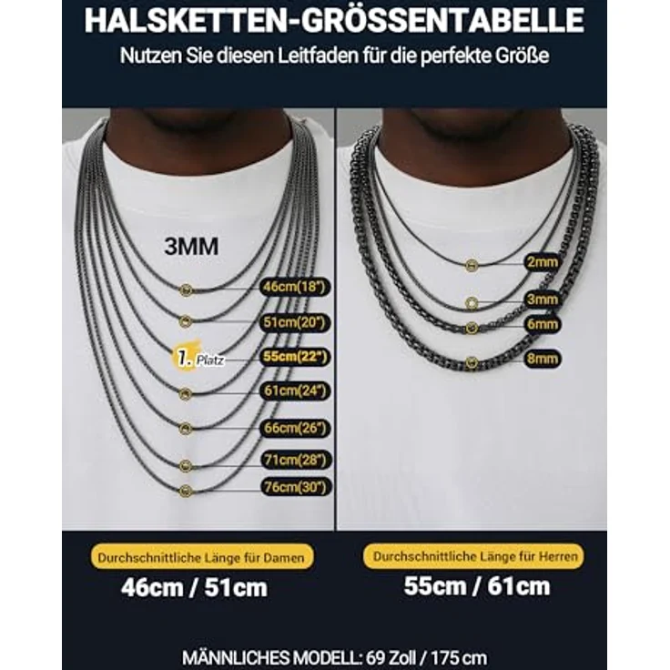 PROSTEEL Edelstahl Venezianerkette Schwarz, 3mm Breite, 46cm Länge, unisex Schmuck für Herren und Damen – Bild 5