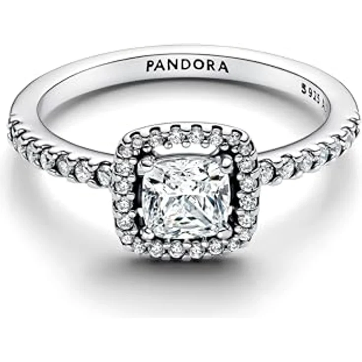 PANDORA Timeless Funkelnder Quadratischer Strahlenkranz Ring aus Sterling Silber mit Zirkonia, Größe: 56, Handgefertigt – Bild 1